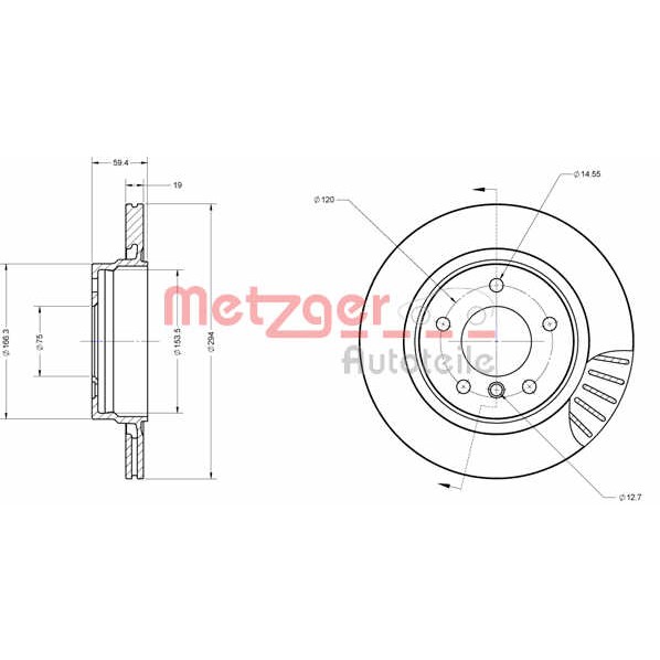 Слика на кочионен диск METZGER Coated 6110182 за BMW 3 Touring E46 320 d - 150 коњи дизел