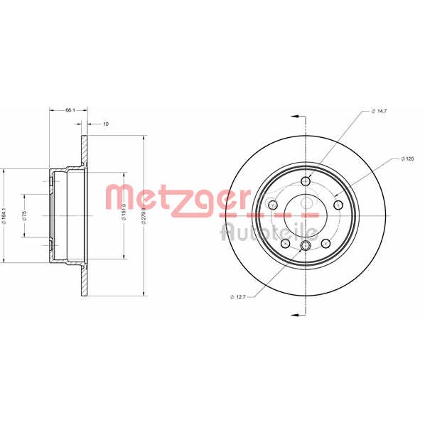 Слика на Кочионен диск METZGER Coated 6110184