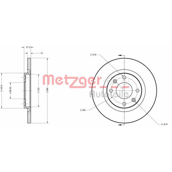 Слика на кочионен диск METZGER Coated 6110185 за Citroen Berlingo MF 1.1 i (MFHDZ, MFHFX) - 60 коњи бензин