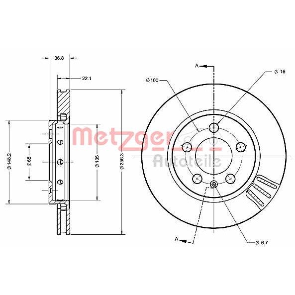 Слика на кочионен диск METZGER Coated 6110190 за VW Jetta 4 Estate (1J6) 1.6 16V - 105 коњи бензин