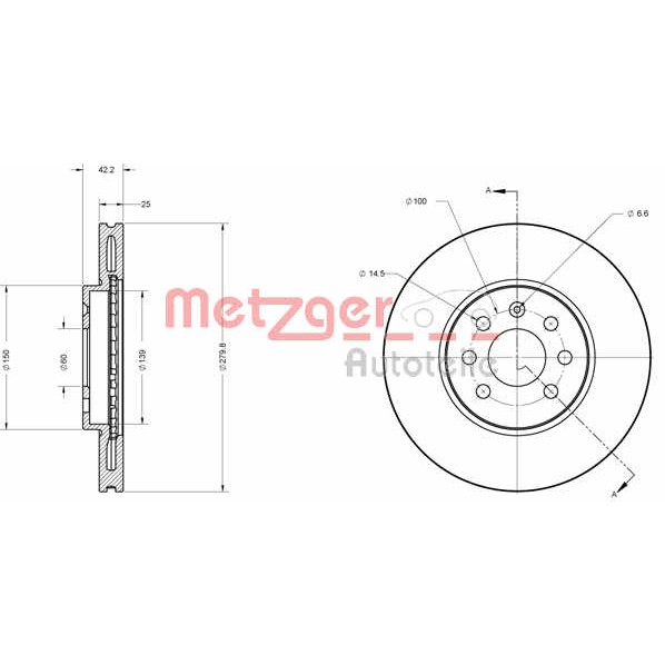 Слика на кочионен диск METZGER Coated 6110193 за Opel Astra H Hatchback 1.7 CDTI - 110 коњи дизел