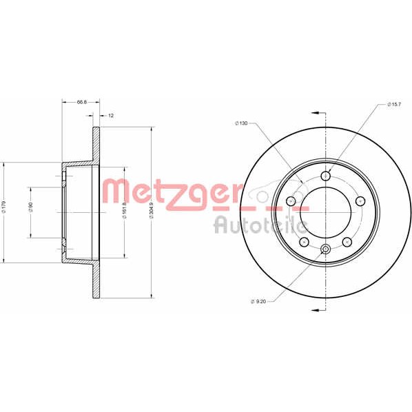 Слика на кочионен диск METZGER Coated 6110201 за Opel Movano Box (F9) 1.9 DTI - 82 коњи дизел