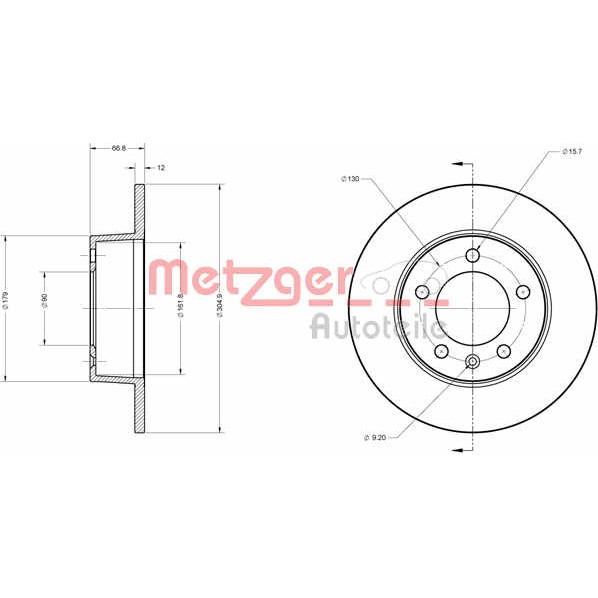 Слика на кочионен диск METZGER Coated 6110201 за Renault Master 2 Bus (JD,ND) 2.2 dCI 90 - 90 коњи дизел