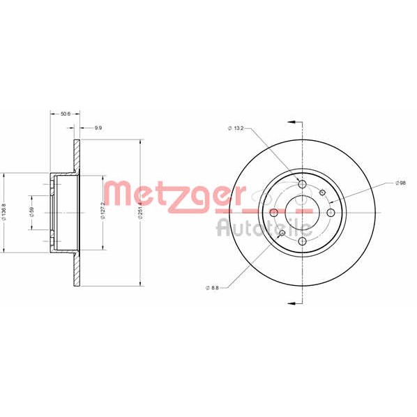 Слика на кочионен диск METZGER Coated 6110204 за Fiat Bravo 198 1.9 D Multijet - 116 коњи дизел