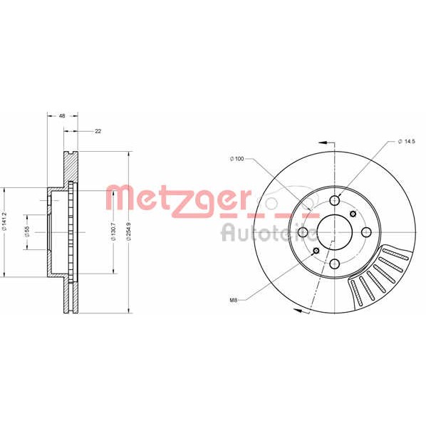 Слика на кочионен диск METZGER Coated 6110212 за Toyota Corolla Hatchback (E10) 2.0 D (CE100_) - 72 коњи дизел