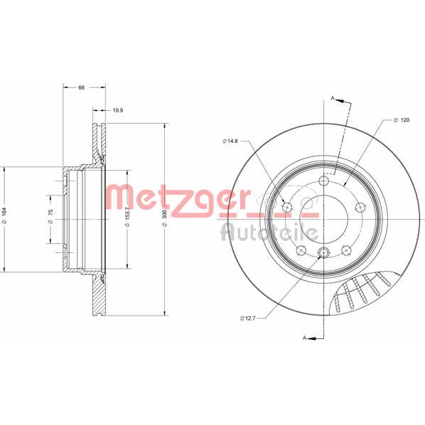 Слика на кочионен диск METZGER Coated 6110215 за BMW 3 Sedan E90 318 d - 122 коњи дизел