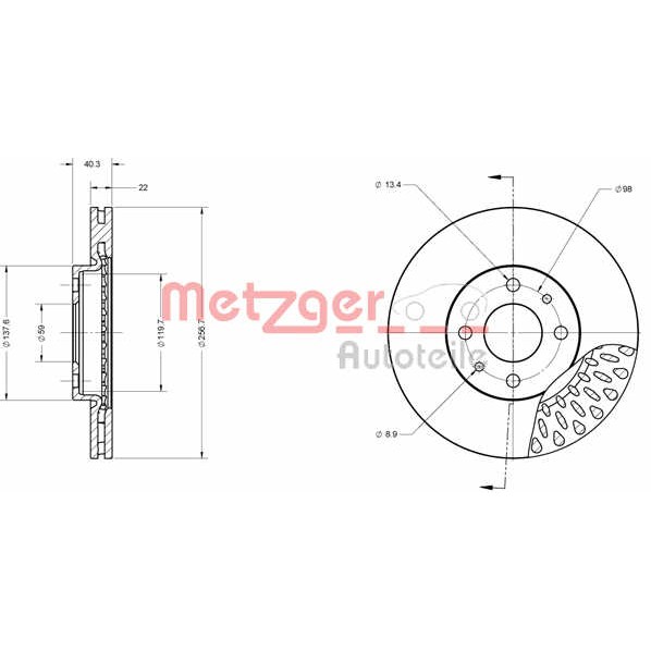 Слика на кочионен диск METZGER Coated 6110216 за Fiat Doblo Cargo 223 1.4 - 77 коњи бензин