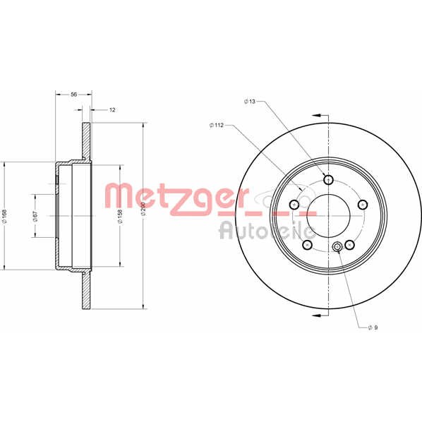 Слика на кочионен диск METZGER Coated 6110218 за Mercedes E-class Estate (s210) E 220 T CDI (210.206) - 143 коњи дизел