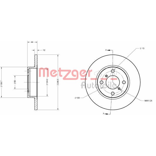 Слика на Кочионен диск METZGER Coated 6110226