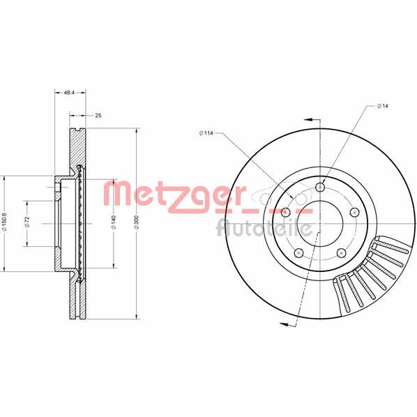 Слика на Кочионен диск METZGER Coated 6110229