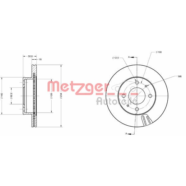 Слика на Кочионен диск METZGER Coated 6110237