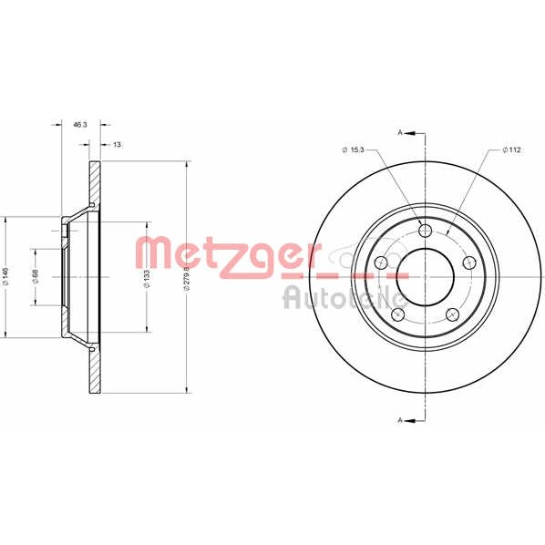 Слика на Кочионен диск METZGER Coated 6110242