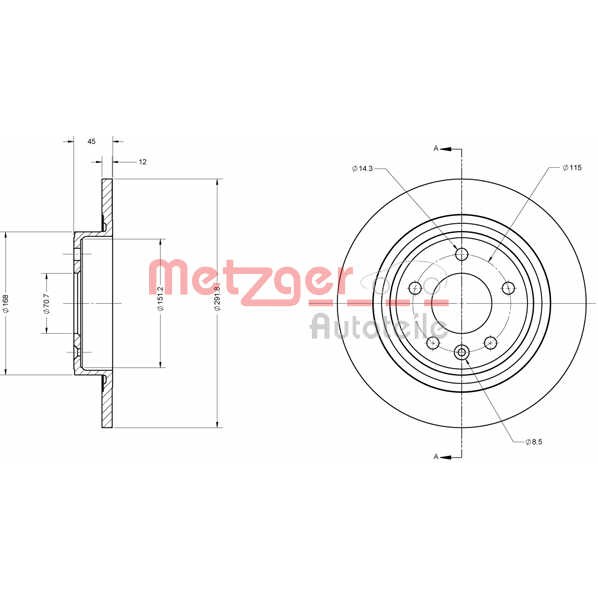 Слика на кочионен диск METZGER Coated 6110247 за Opel Astra J 1.7 CDTI - 110 коњи дизел