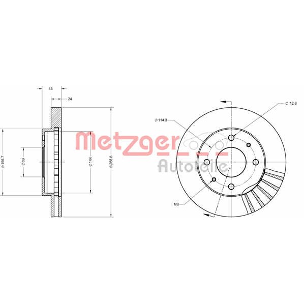 Слика на кочионен диск METZGER Coated 6110248 за Volvo S40 Sedan (VS) 1.8 - 115 коњи бензин