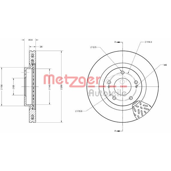 Слика на Кочионен диск METZGER Coated 6110250