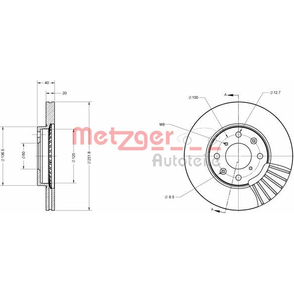 Слика на Кочионен диск METZGER Coated 6110255