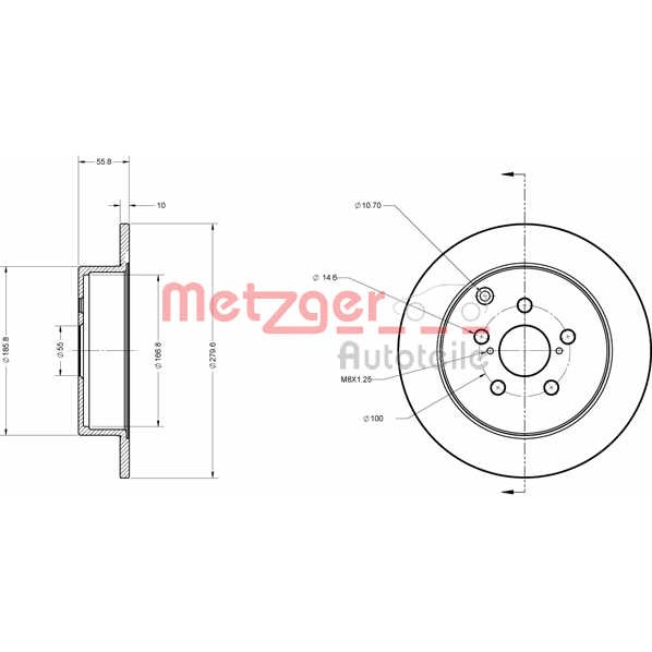 Слика на кочионен диск METZGER Coated 6110258 за Toyota Avensis Saloon (T25) 2.4 - 163 коњи бензин