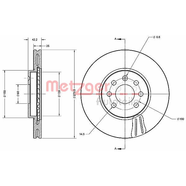 Слика на Кочионен диск METZGER Coated 6110261