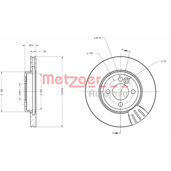 Слика на кочионен диск METZGER Coated 6110263 за Mini Clubvan (R55) Cooper D - 112 коњи дизел