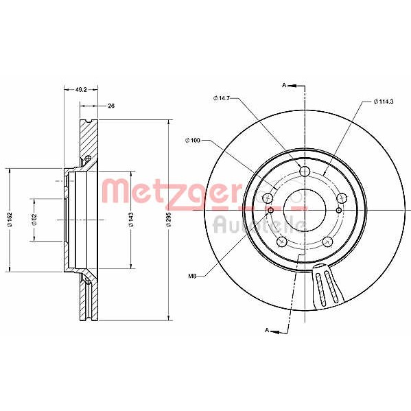 Слика на Кочионен диск METZGER Coated 6110264