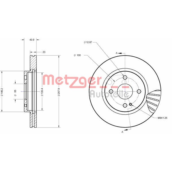 Слика на кочионен диск METZGER Coated 6110266 за Mazda 2 Hatchback (DE) 1.6 MZ-CD - 90 коњи дизел