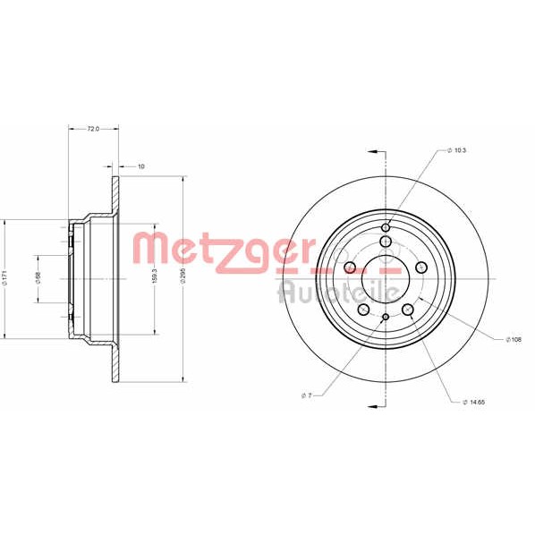 Слика на кочионен диск METZGER Coated 6110268 за Volvo S70 Saloon (P80) 2.4 - 170 коњи бензин