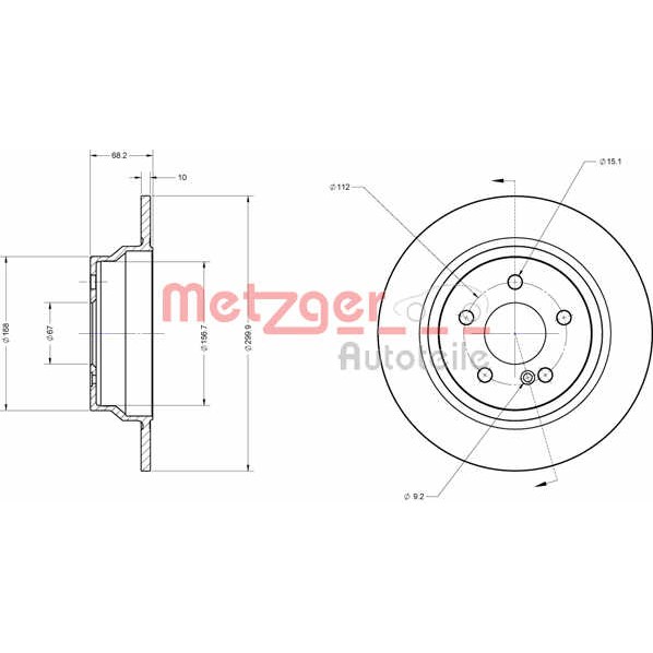 Слика на кочионен диск METZGER Coated 6110274 за Mercedes E-class Estate (s212) E 200 CDI / BlueTEC (212.205, 212.206) - 136 коњи дизел