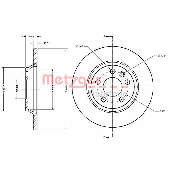 Слика на кочионен диск METZGER Coated 6110275 за VW Transporter T4 Bus 2.4 D Syncro - 78 коњи дизел