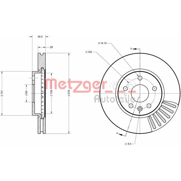 Слика на кочионен диск METZGER Coated 6110279 за Opel Astra GTC 1.6 - 180 коњи бензин