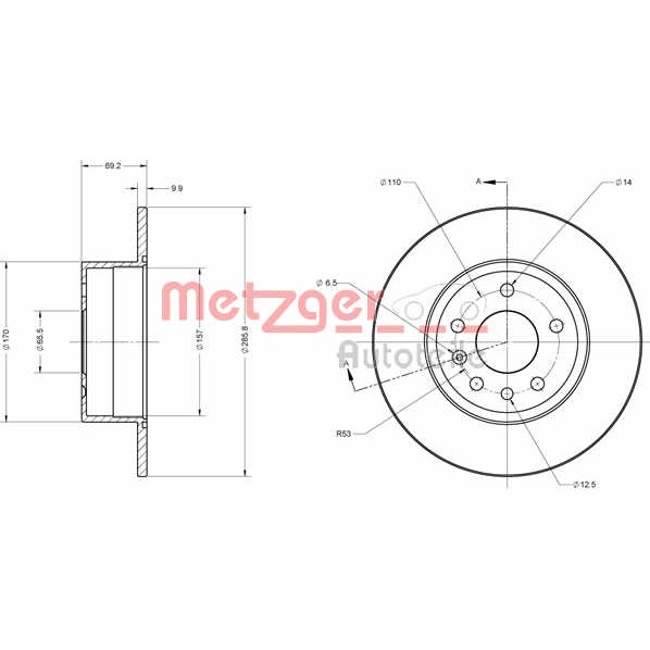 Слика на Кочионен диск METZGER Coated 6110289