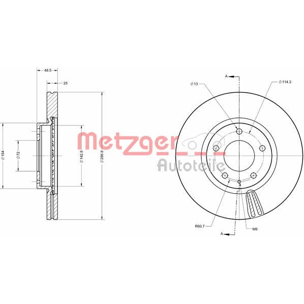 Слика на Кочионен диск METZGER Coated 6110295