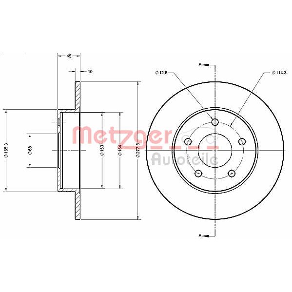 Слика на Кочионен диск METZGER Coated 6110300