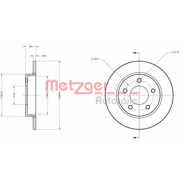 Слика на Кочионен диск METZGER Coated 6110301