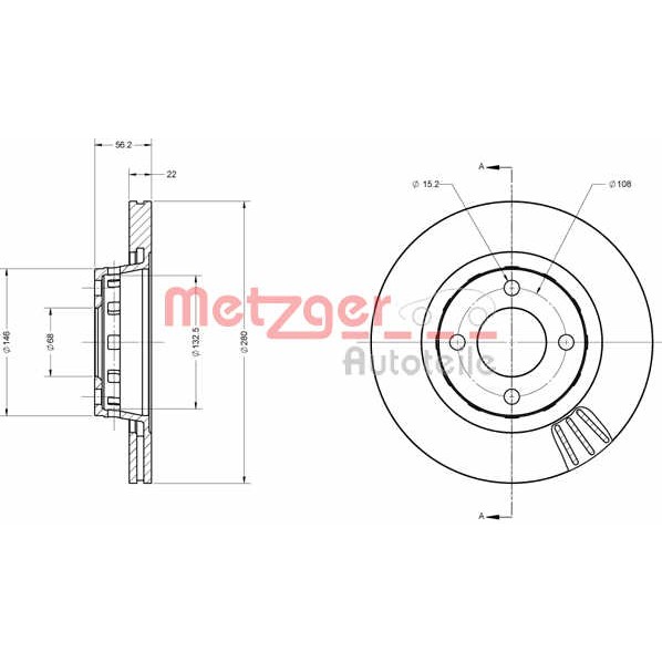 Слика на кочионен диск METZGER Coated 6110305 за Audi 90 Coupe (89, 8B) 2.3 quattro - 136 коњи бензин