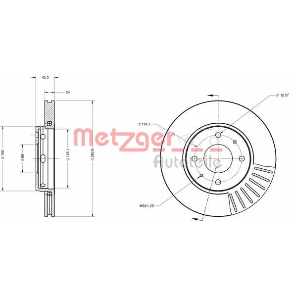 Слика на кочионен диск METZGER Coated 6110306 за Volvo S40 Sedan (VS) 1.9 DI - 102 коњи дизел