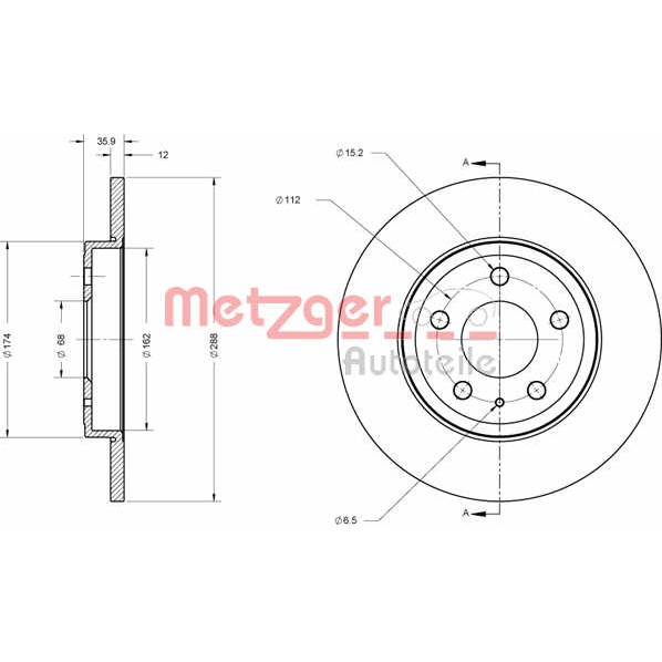 Слика на кочионен диск METZGER Coated 6110311 за Audi A4 Avant (8ED, B7) 1.8 T - 163 коњи бензин