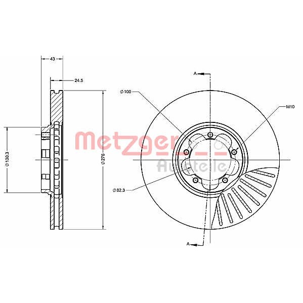 Слика на кочионен диск METZGER Coated 6110314 за Ford Transit VAN (FA) 2.0 DI (FAE_, FAF_, FAG_) - 100 коњи дизел