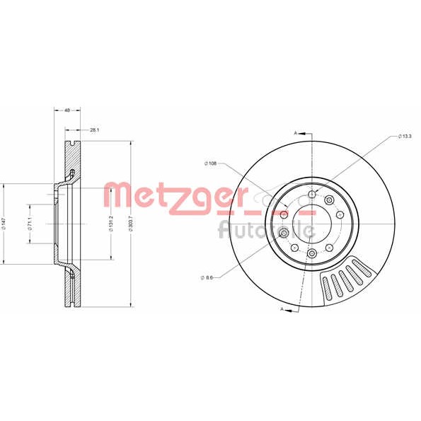 Слика на Кочионен диск METZGER Coated 6110318