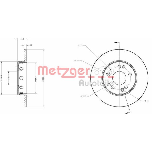 Слика на кочионен диск METZGER Coated 6110325 за Mercedes E-class (w124) 200 (124.020) - 109 коњи бензин