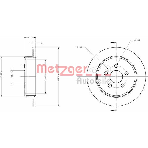 Слика на Кочионен диск METZGER Coated 6110333