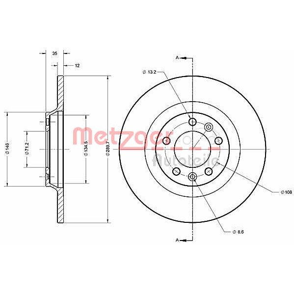 Слика на кочионен диск METZGER Coated 6110351 за Citroen C5 TD Break 2.2 HDi - 170 коњи дизел