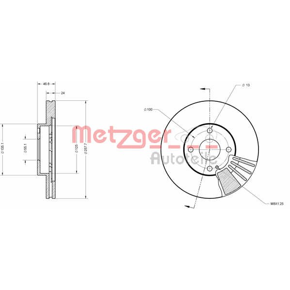 Слика на кочионен диск METZGER Coated 6110373 за Mazda 323 F (BJ) 1.9 16V - 114 коњи бензин