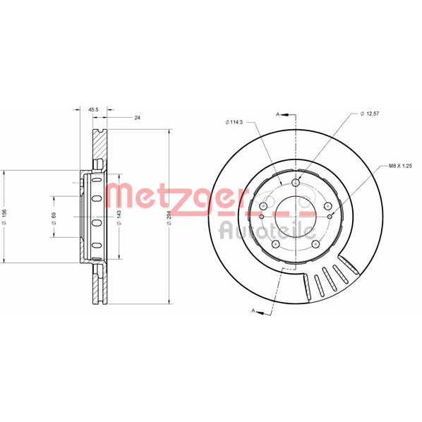 Слика на кочионен диск METZGER Coated 6110375 за Mitsubishi Outlander (CU)  - 140 коњи бензин