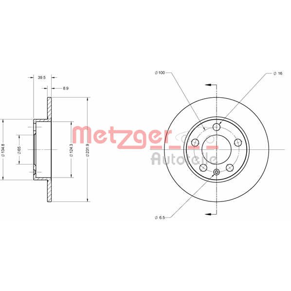 Слика на кочионен диск METZGER Coated 6110376 за Audi A3 (8L1) 1.9 TDI - 110 коњи дизел