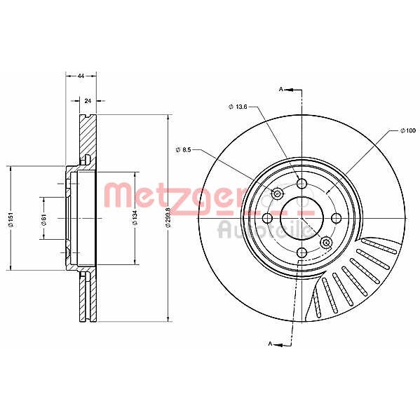 Слика на Кочионен диск METZGER Coated 6110377