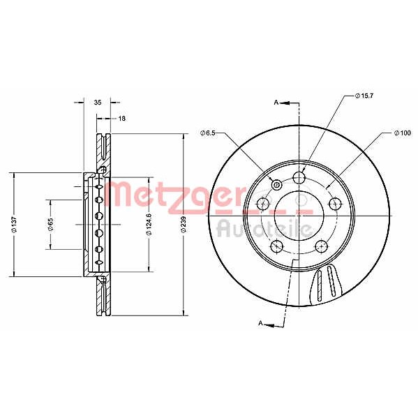 Слика на кочионен диск METZGER Coated 6110403 за VW Polo 4 (9n) 1.2 12V - 64 коњи бензин