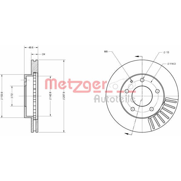 Слика на кочионен диск METZGER Coated 6110409 за Mazda 626 Saloon (GF) 2.0 - 115 коњи бензин