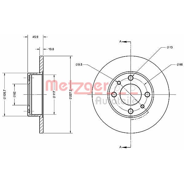 Слика на кочионен диск METZGER Coated 6110418 за Fiat Ritmo 2 138a 85 - 82 коњи бензин