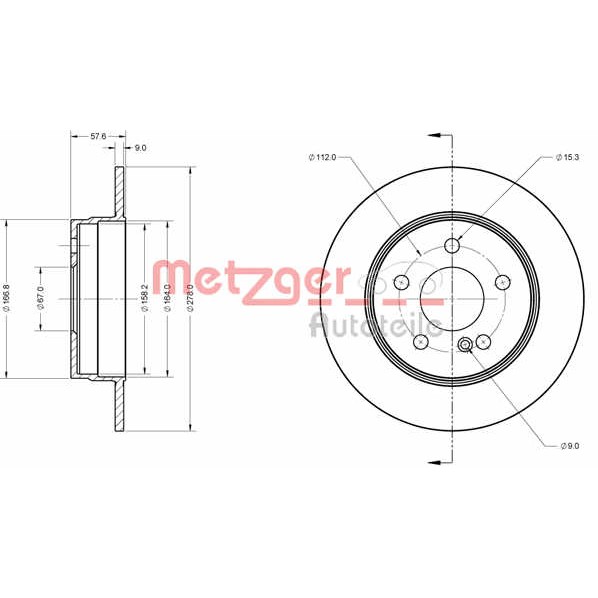 Слика на кочионен диск METZGER Coated 6110423 за Mercedes C-class Estate (s204) C 180 Kompressor (204.245) - 156 коњи бензин