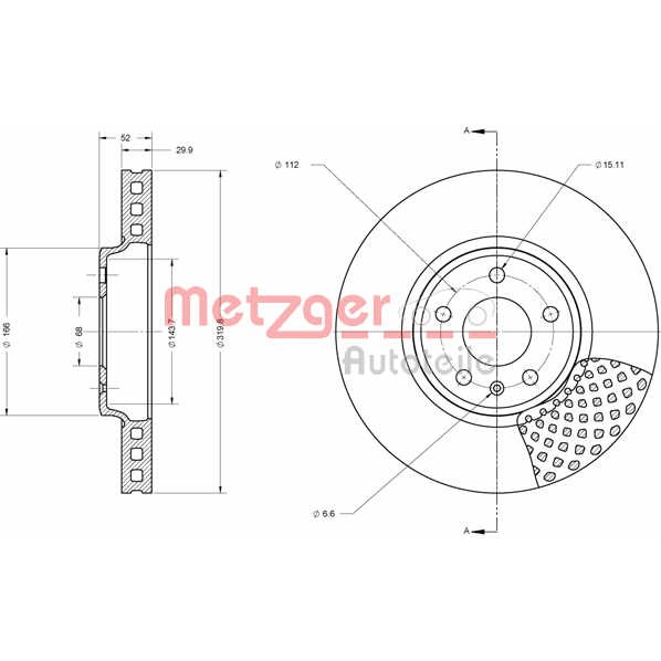 Слика на кочионен диск METZGER Coated 6110425 за Audi A5 (8T3) 2.0 TFSI quattro - 211 коњи бензин